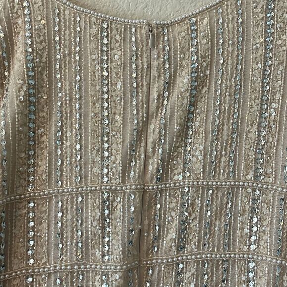 NWT MAC DUGGAL 9180 Nude Chiffon Gown Fully Beaded 1/4 Sleeve Top Size 20 Glam - Picture 11 of 11